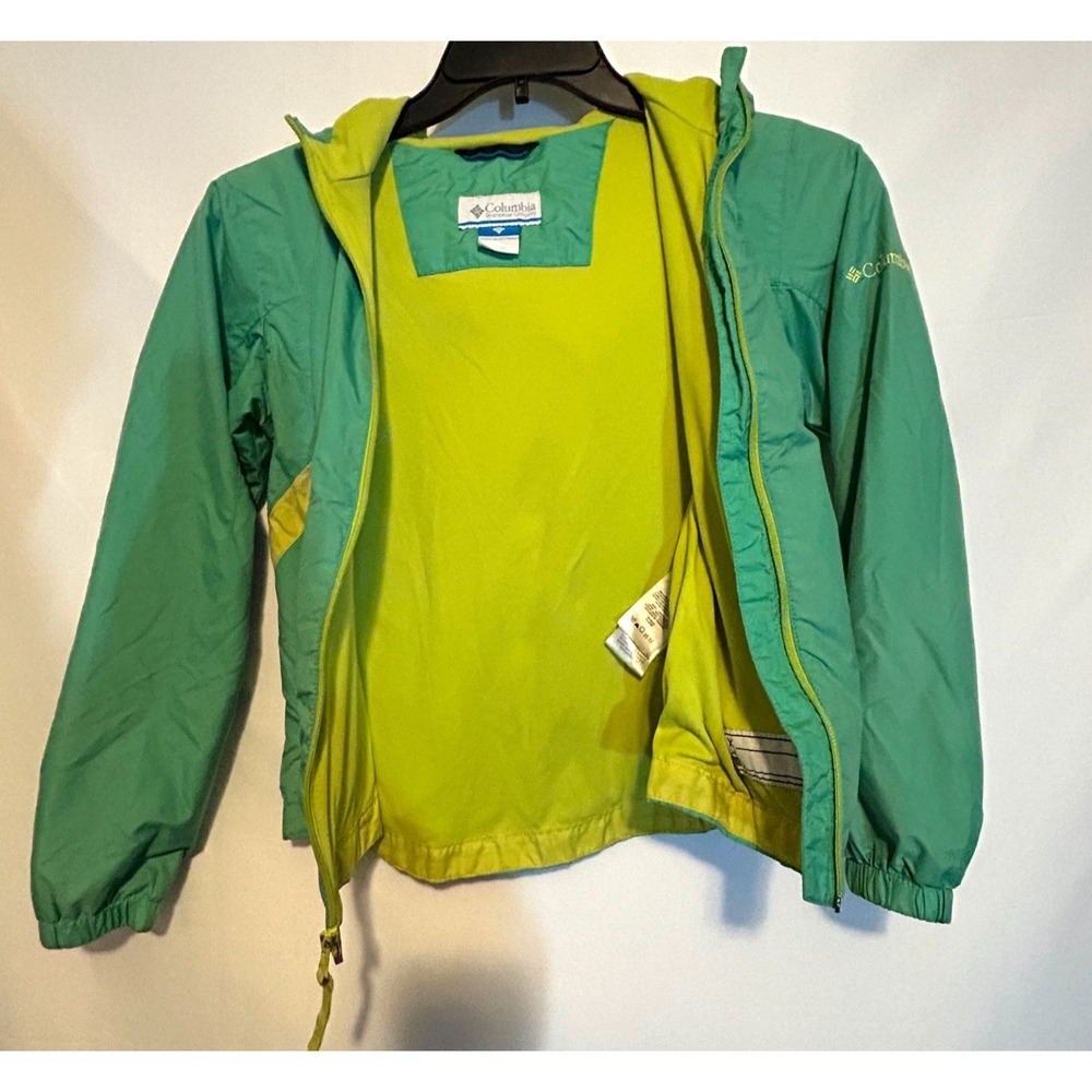Columbia Youth Jacket Rain-Zilla Green Hooded Fleece Lined Windbreaker -Sz 10/12 - Picture 13 of 13